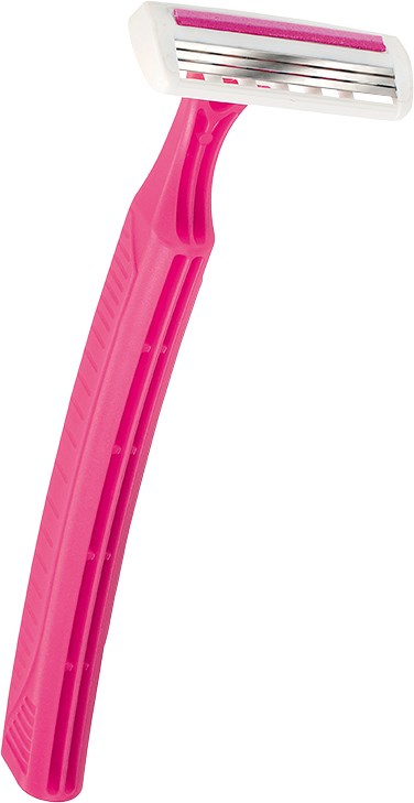 Ein rosa Sicherheitsrasierer mit weißer Klingenkopf und pinkem Griff.