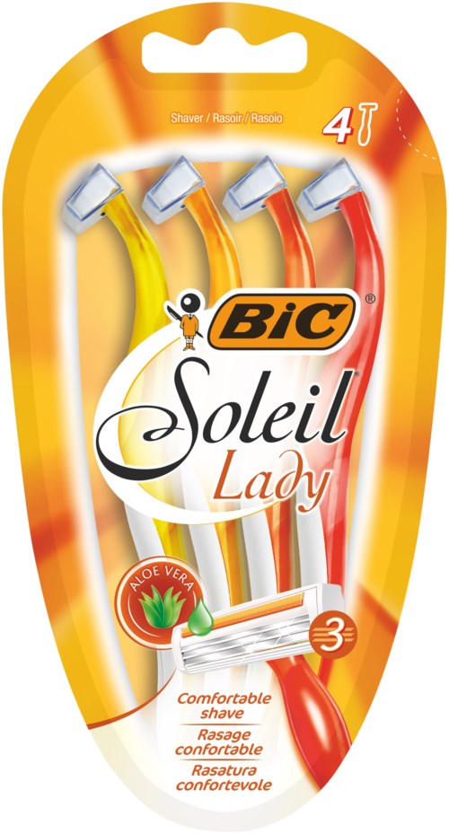 BIC Soleil Lady Rasierer in Orange, Gelb und Rot mit Aloe Vera, für angenehmes Rasieren.