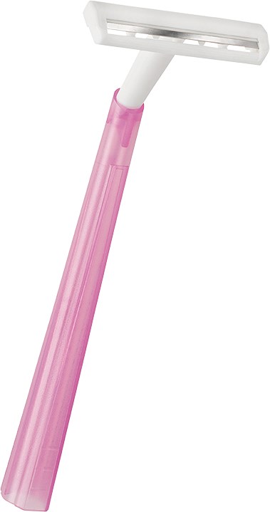 Ein rosa Rasierer mit weißer Klinge, zum Rasieren.