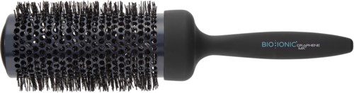 Eine runde schwarze Haarbürste mit vielen Borsten und langem Griff, beschriftet 'BIOIonic PROFESSIONAL.'