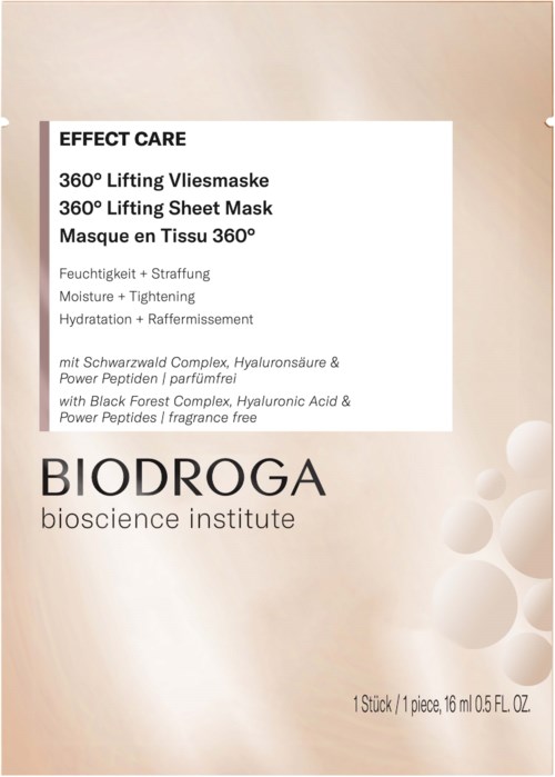 Text describes a face mask product with ingredients and brand, BIODROGA, from bioscience institute.