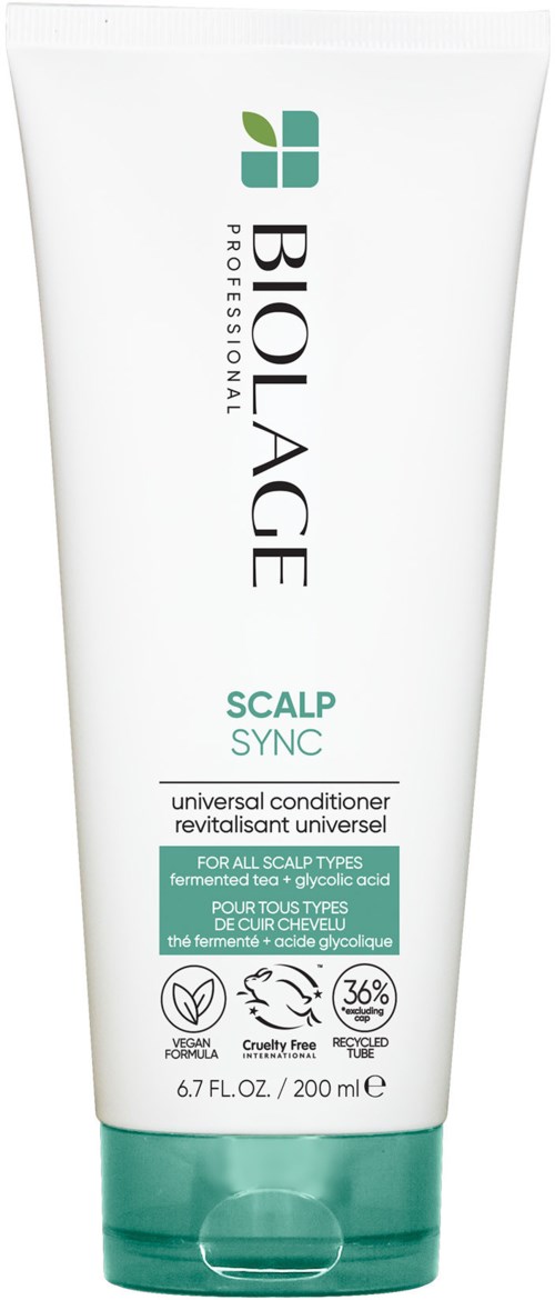 Eine weiße Tube Biolage-Shampoo für die Kopfhaut mit grünem Deckel und Etiketteninformationen.