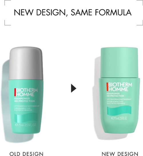 Twee deodorantflessen, een oud ontwerp en een nieuw ontwerp, met vergelijkbare vormen en kleuren, laten een herontwerp zien.