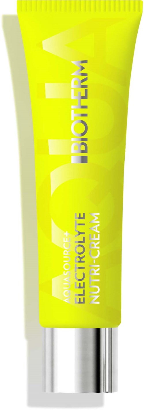 A bright yellow tube of Biotherm Elektrolyte Nutri Care cream with silver cap.