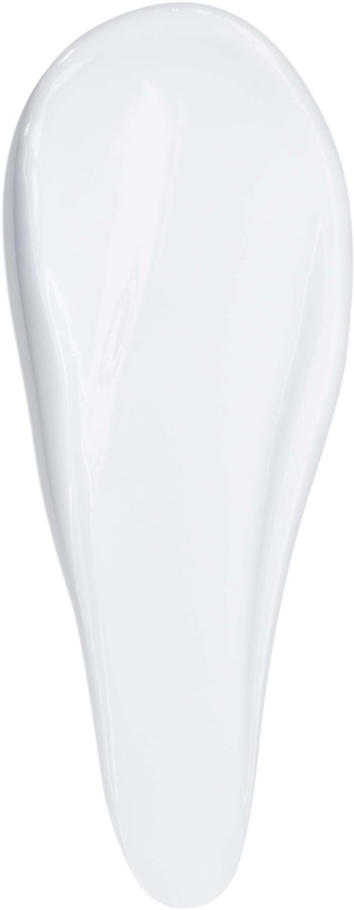 Een eenvoudige witte plastic inlegzool met een ronde neus en een smallere hak.