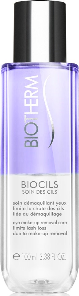Een doorzichtige fles met paarse vloeistof, gelabeld 'BIOFREE' en 'BIOLICILS', en een zwarte dop.