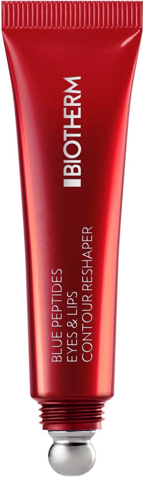 Rode tube Biotherm gezichtscrème, bedoeld om de huid te controleren en glad te maken met peptiden.