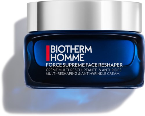 Słoik kremu do twarzy Biotherm Homme z srebrną pokrywką na białym tle.