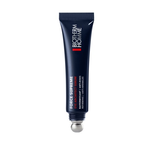 Eine dunkelblaue Tube mit Biotherm Homme Hautpflegeprodukt mit weißen und roten Text.