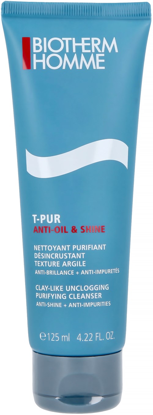 Blauer Tube von Biotherm Homme T-Pur erdige Reinigungscreme für Männer, 125 ml, gegen Öl und Glanz.