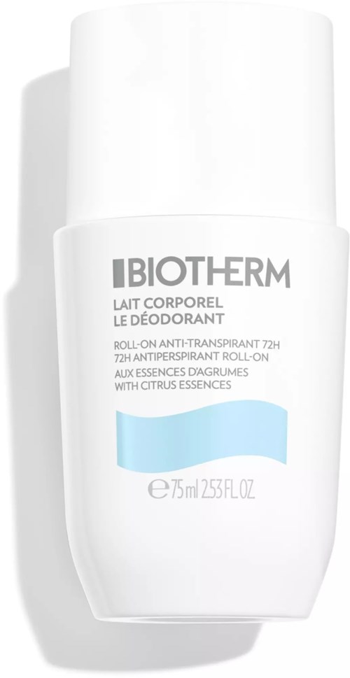 Biotherm deodorantti, jossa sitruksen tuoksu ja 72 tunnin suoja, valkoisessa pullossa.