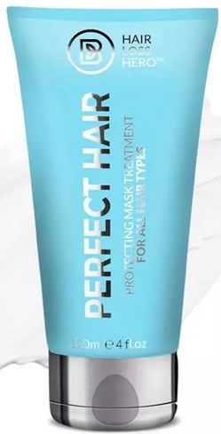 Blaue Tube mit 'PERFECT HAIR' für Haarbehandlung, glänzender Deckel, 120 ml.