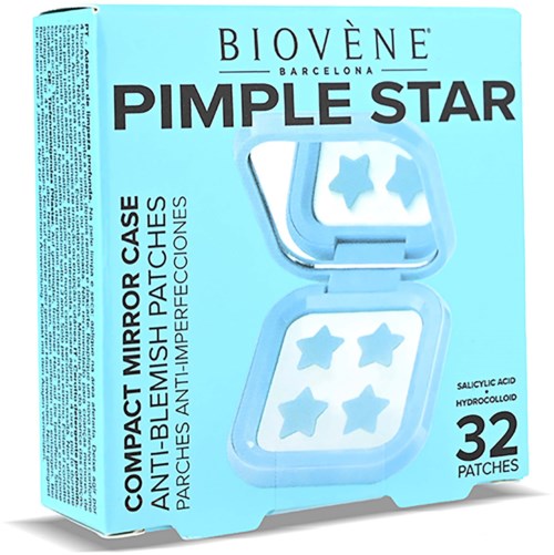 Blue box with a mirror case and four star patches for blemish coverage.