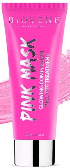 Pinke Tube von Biovène Glow Complexion Peel Off Treatment mit silberner Kappe.