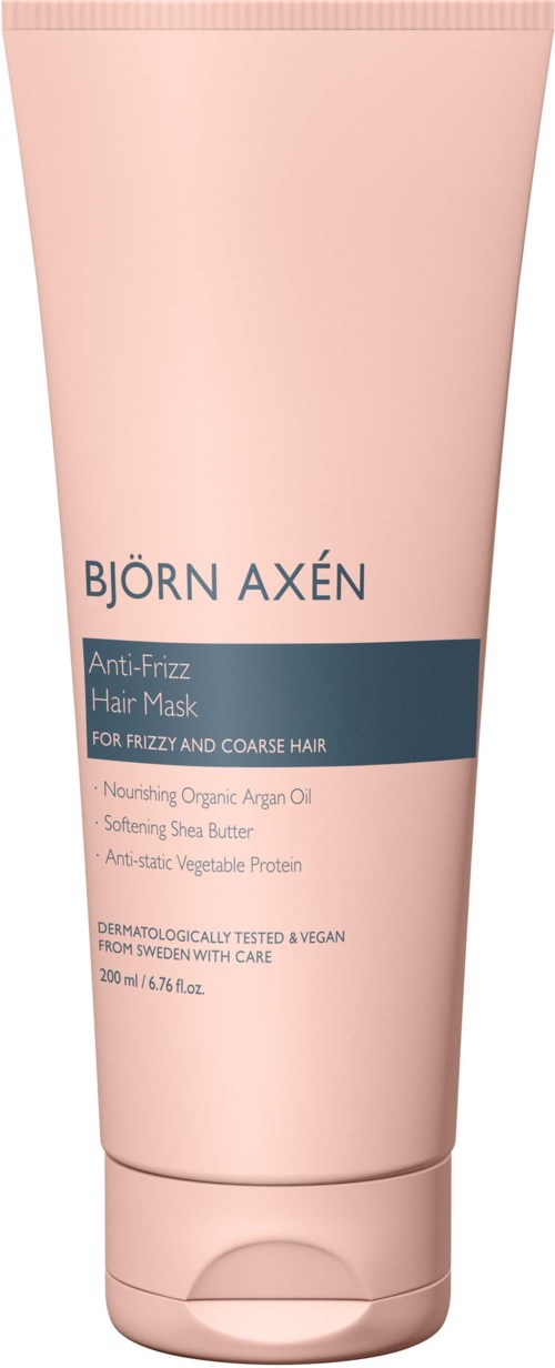 Pink tube of hair mask for frizzy hair with organic argan oil and shea butter, dermatologist tested, vegan.