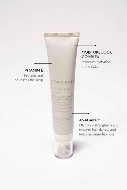 Haarproducttube met vitamine E, Moisture Lock Complex en Anagain voor verzorging, hydratatie en vermindering van haarverlies.