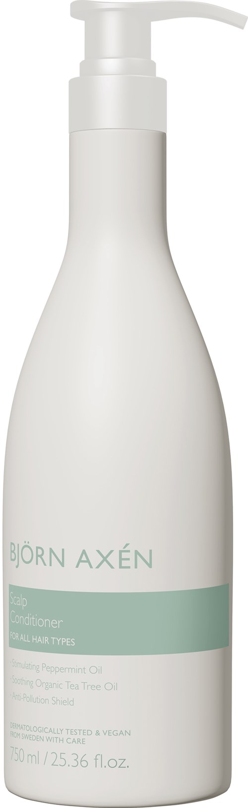 Witte fles met pomp, labeled Bjorn Axen, waarschijnlijk een huid- of haarverzorgingsproduct.