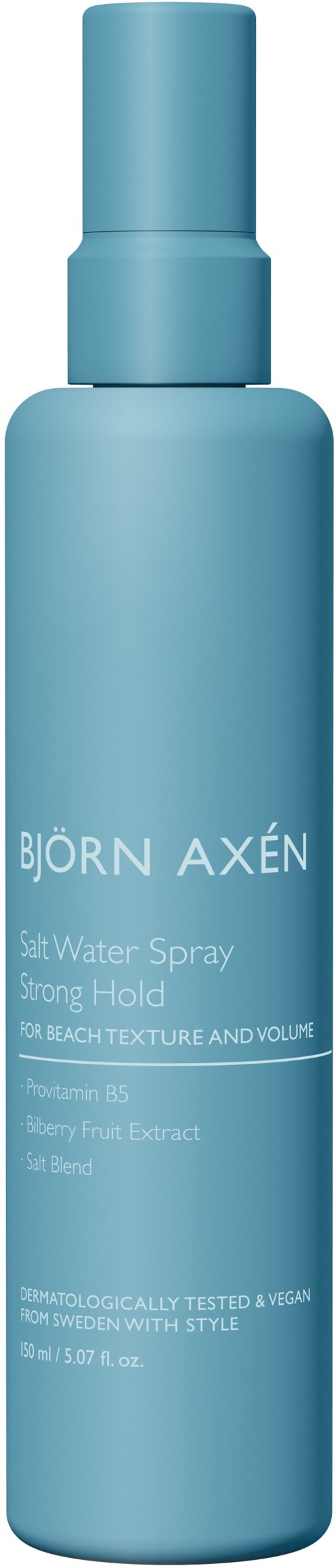 Blauwe sprayer met Björn Axén, zeewaterspray voor strandtextuur en volume.