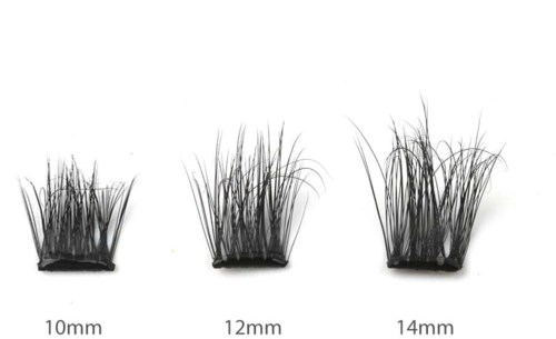 Drie zwarte plantmonsters tonen verschillende maten: 10mm, 12mm en 14mm. Ze lijken op klein gras of haar.
