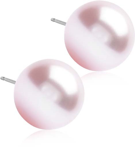 Two shiny pink pearl earrings with silver posts.
