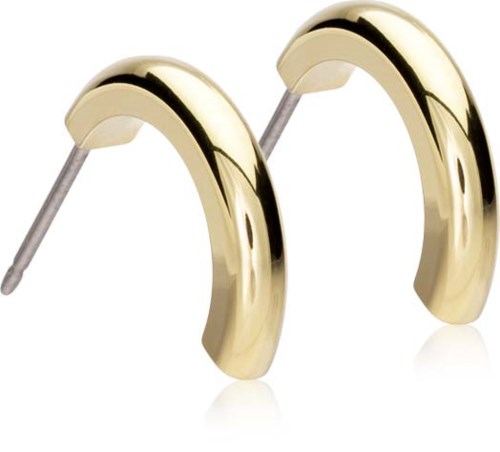 Gullhoops med glatt overflate, buet form og metallstenger for piercing.