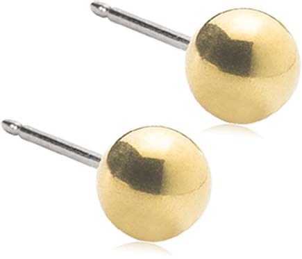 Gold spherical studs with silver posts. Small, shiny, and round. Simple jewelry design.