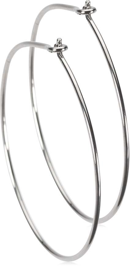 Simple silver hoop earrings with thin, round shape and clasp closure.