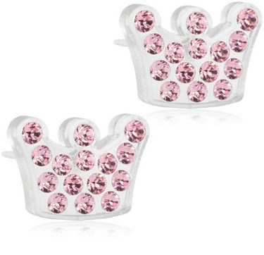 Two small crown-shaped clips with pink rhinestones, placed next to each other.