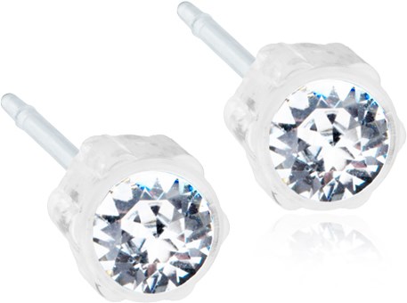 Sparkling diamond earrings with clear stones and silver posts. Small and shiny, they look elegant and pretty.