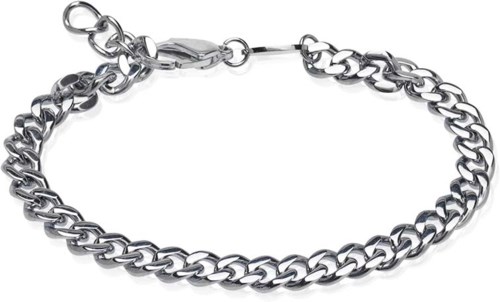A silver chain bracelet with a lobster clasp and thick links.