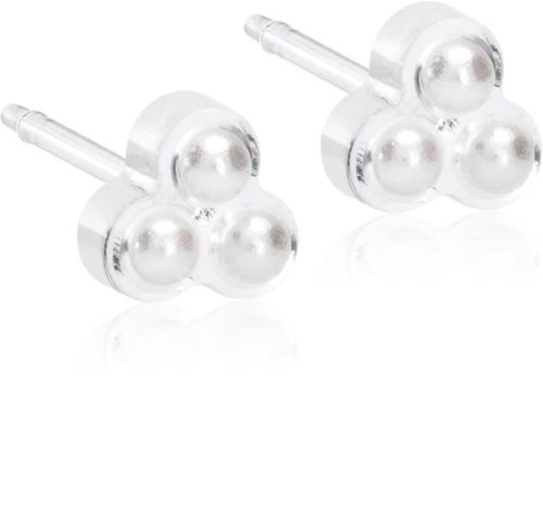 Silver stud earrings featuring three rounded beads on each earring.