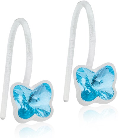 Blaue Schmetterlings-Ohrringe mit einfachem Haken. Kleines, dekoratives Schmuckstück.