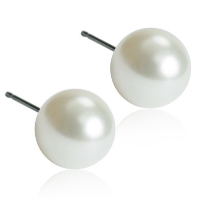 Pair of white pearl-like earrings with gray posts.