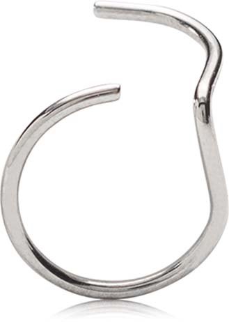 A silver metal hook with an open, curved shape.
