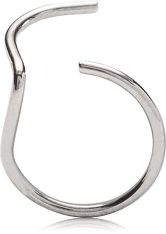 A silver earring with a spiral shape and open design.