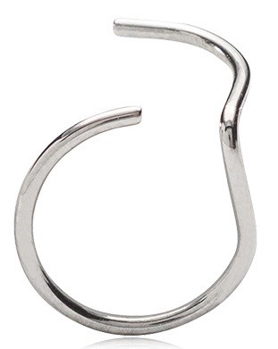 A metal hook with an open, curved shape and a small bent tip.