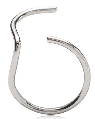 A metal S-shaped hook with one open end and a round, curved body.