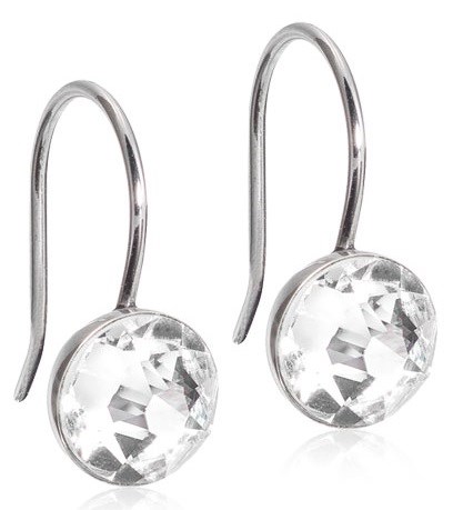 Silver hooks with large clear gemstones hanging from them.
