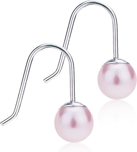 Hängeörhängen med rosa pärlor och böjda metallkrokar.