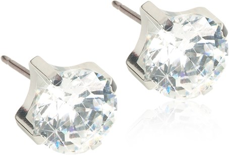 These are clear, round stud earrings with a silver setting. They sparkle brightly.