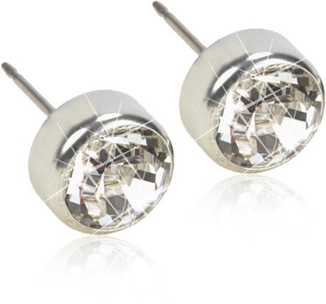 Sparkling round diamond stud earrings with a silver setting. Simple and shiny jewelry piece.