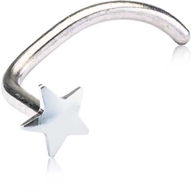 Ett silverfärgat T-format objekt med en stjärna i ena änden, ser ut som ett smycke eller en nyckel.