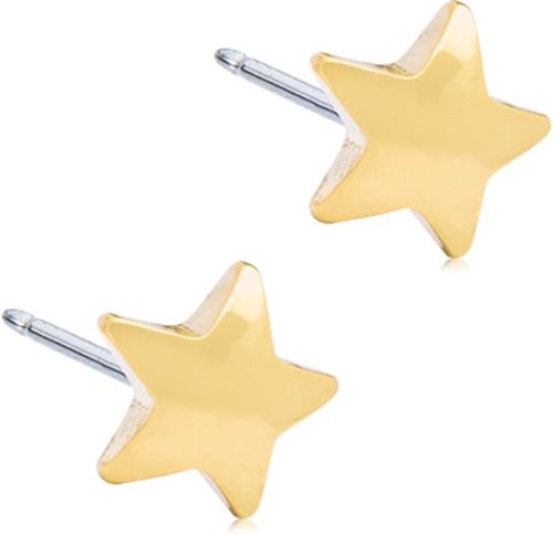 Gold star-shaped earrings with clear backing, designed for pierced ears.