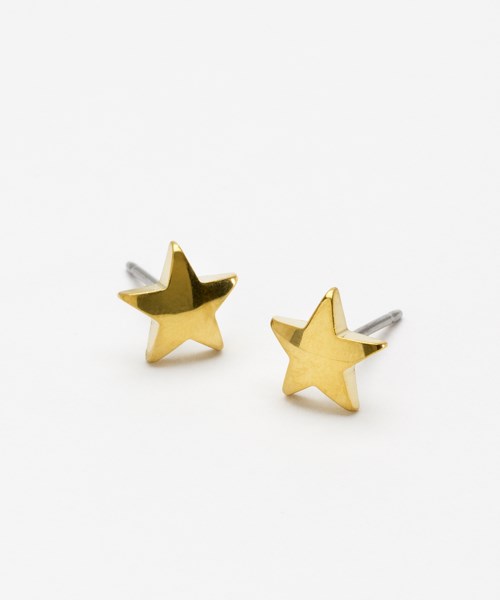 Gold star-shaped earrings on a white background.