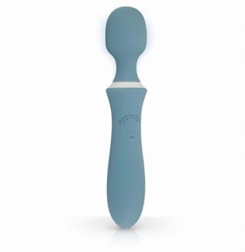 A blue baby spoon with a curved handle and a simple design. No additional objects or backgrounds.