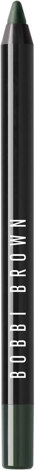 A green and black eyeliner pencil with 'BOBBI BROWN' written on it, standing upright.