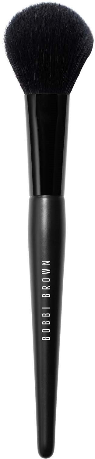En svart makeup-borste med silverhandtag märkt Bobbi Brown.