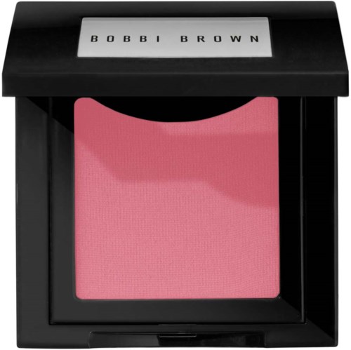 Pink blush in a black compact with a clear lid, labeled 'BOBBI BROWN' on top.