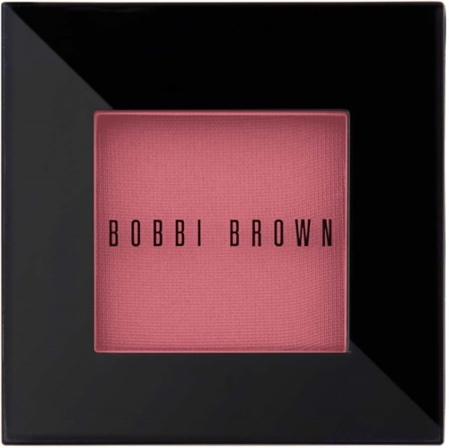 A pink eyeshadow in a black square compact with the brand name Bobbi Brown on top.