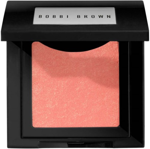 A square makeup compact with blush and a clear lid showing the brand Bobbi Brown.